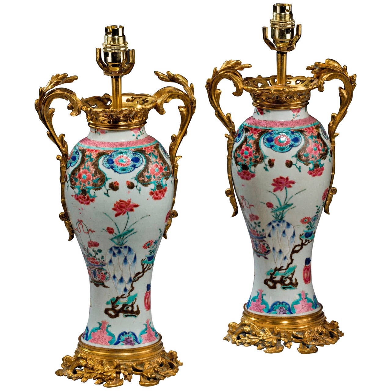 Pair of 18th Century Canton Porcelain Vase Lamps For Sale