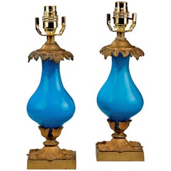 Pair of late 19th century French Opaline Vase Lamps