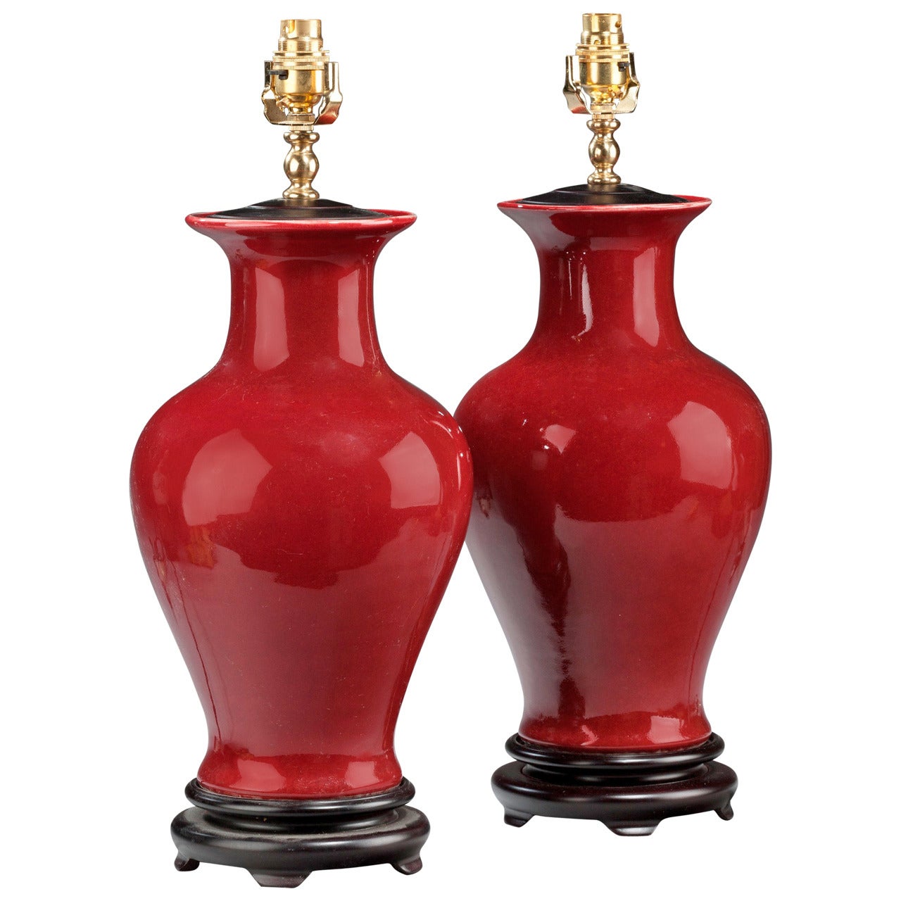 Pair of 20th century Sang du Boeuf Pottery Lamps