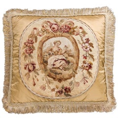 Mid 18th Century Silk and Wool Cushion. A Young Lady in Repose
