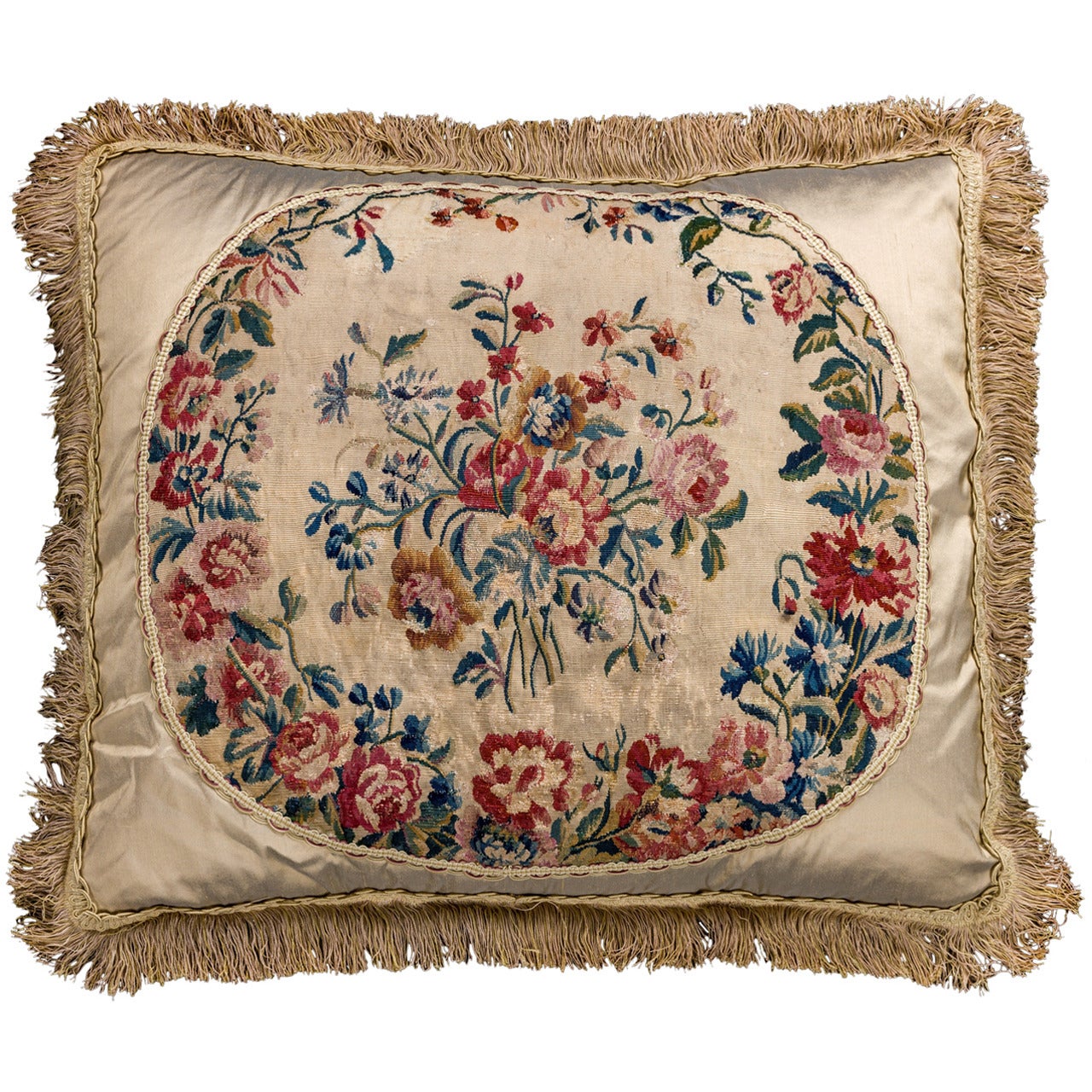 Cushion: 18th Century, Wool. Vibrant Flowers.