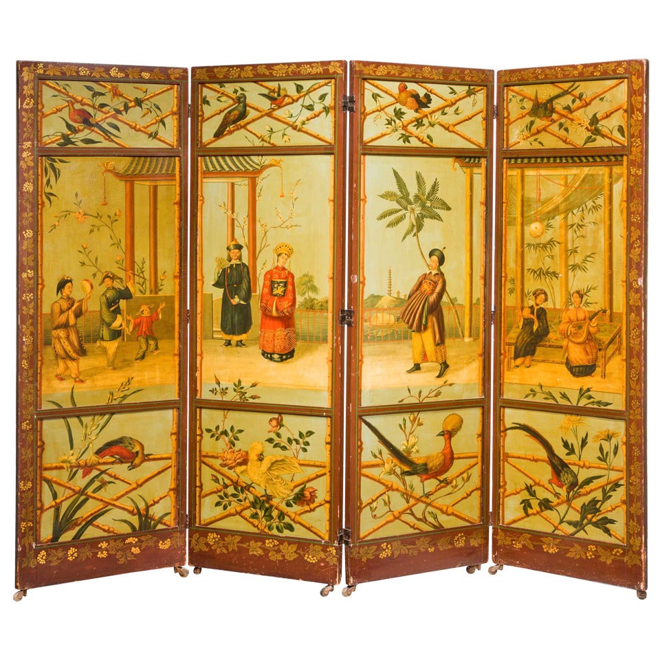 Fine 19th Century Four Fold Panel Screen