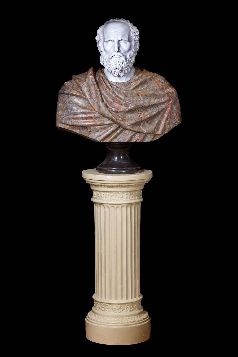 A copy of a Renaissance bust of a gentleman on a plinth, remaining from a one off commission.