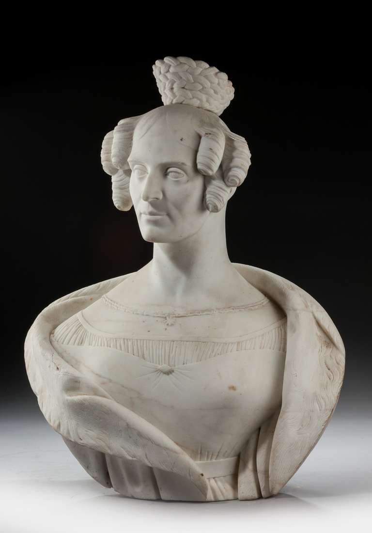 English 19th Century Marble Bust of a Young Women