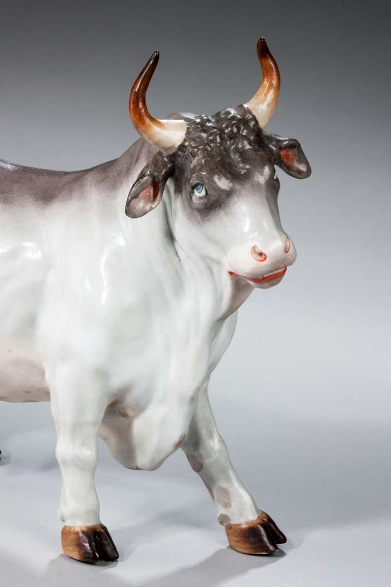 19th Century Continental Porcelain Bull In Good Condition In Peterborough, Northamptonshire