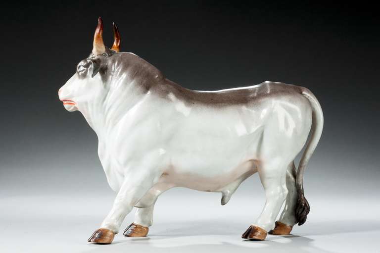 19th Century Continental Porcelain Bull 3