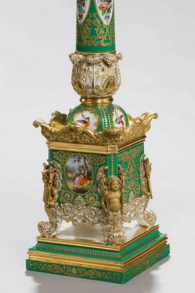19th century Jacob Petit porcelain column with exceptionally fine gilded decoration incorporating cameos of flowers and foliage.

Provenance. 
Jacob Petit (1796-1868) was a talented porcelain painter who worked for the Sevres factory in France, then