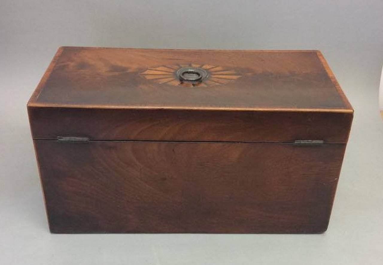 George III Period Mahogany Inlaid Tea Caddy In Good Condition In Peterborough, Northamptonshire