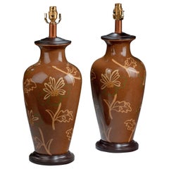 Pair of 20th century Large Ovoid Crackle Ware Lamps