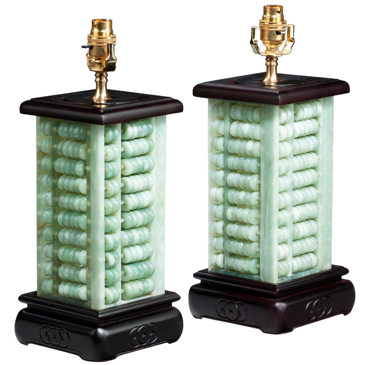 Pair of Jade Type Abacus Lamps