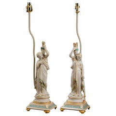 Pair of late 19th century Parian Neoclassical Lamps