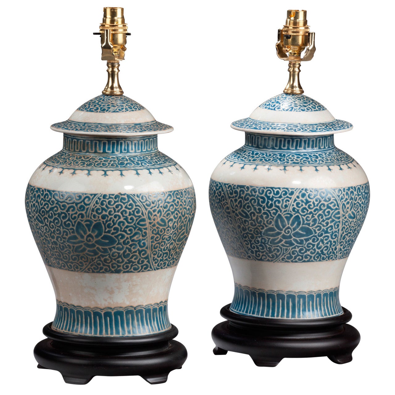 Pair of 'Ginger Jar' Ovoid Porcelain Lamps