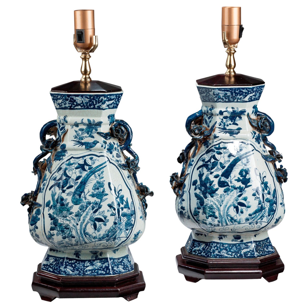 Pair of late 20th century 'Delph Style' Crackle Ware Lamps
