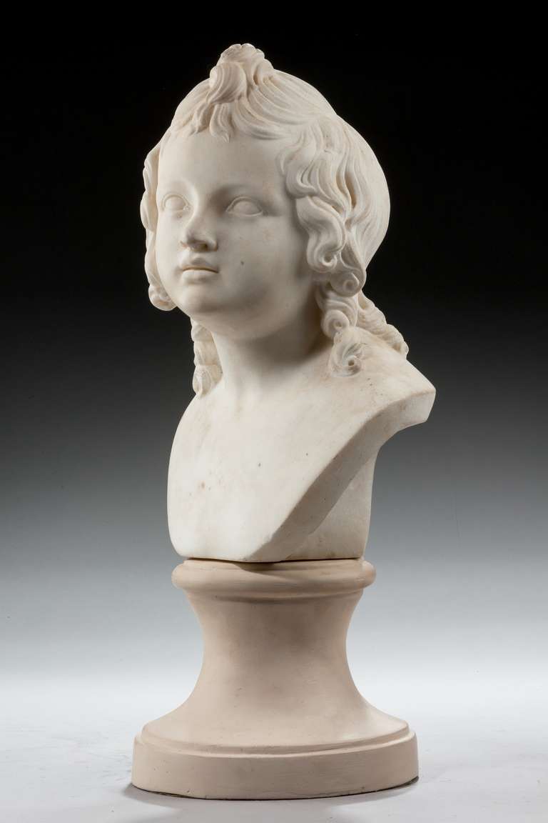 French Mid-17th Century Marble Bust of a Girl