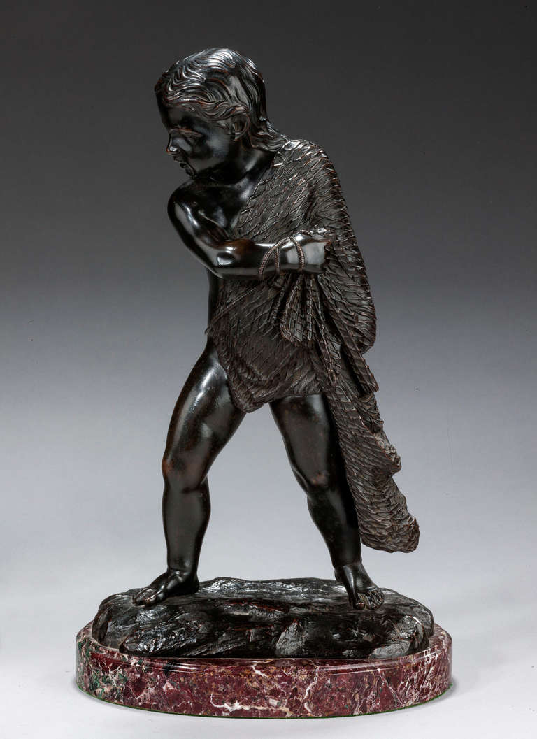 Pair of mid-19th century Italian bronze figures, one of a goat herder the other a fisherman. RR.