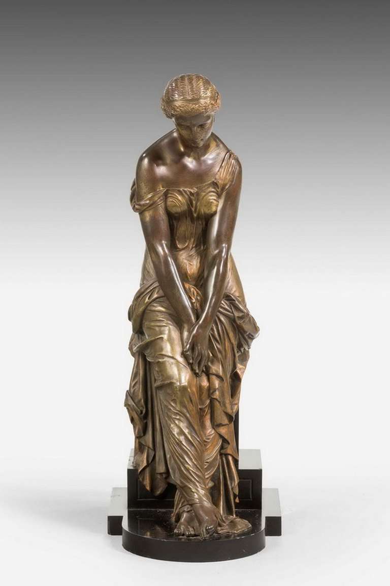 19th Century Seated Maiden on a Stepped Black Marble Base In Good Condition In Peterborough, Northamptonshire