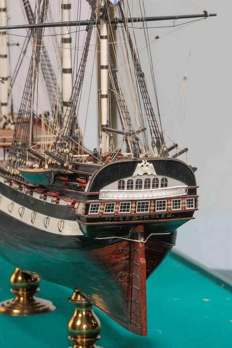 Glass Model of the Russian 66 Gun Ship, Pobedonosec For Sale