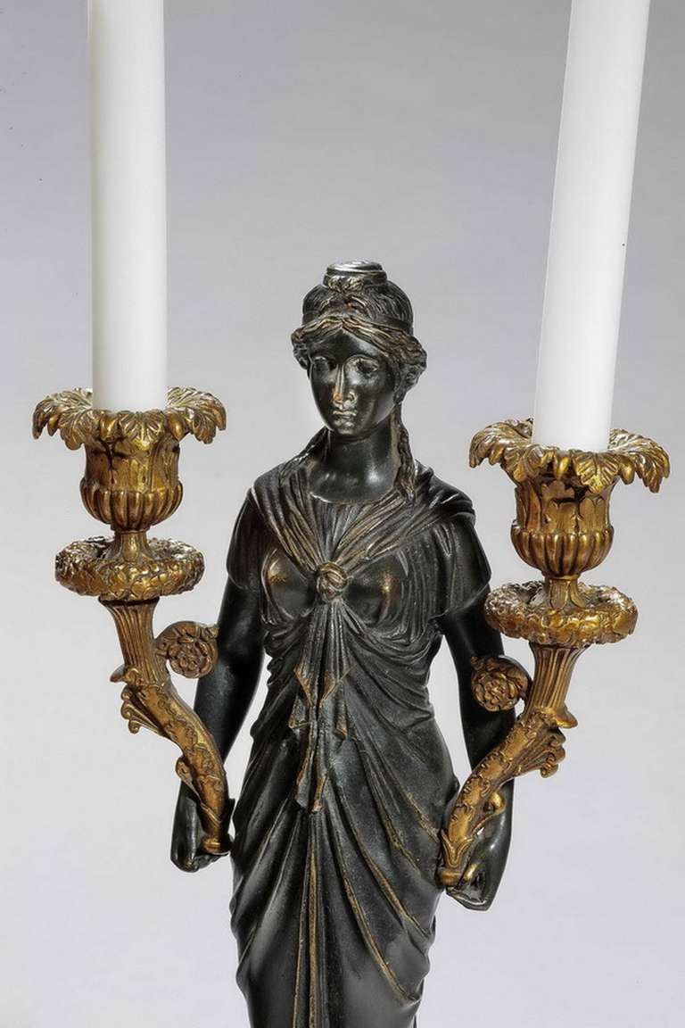 Pair of English 19th Century Bronze Candelabra Figures 1
