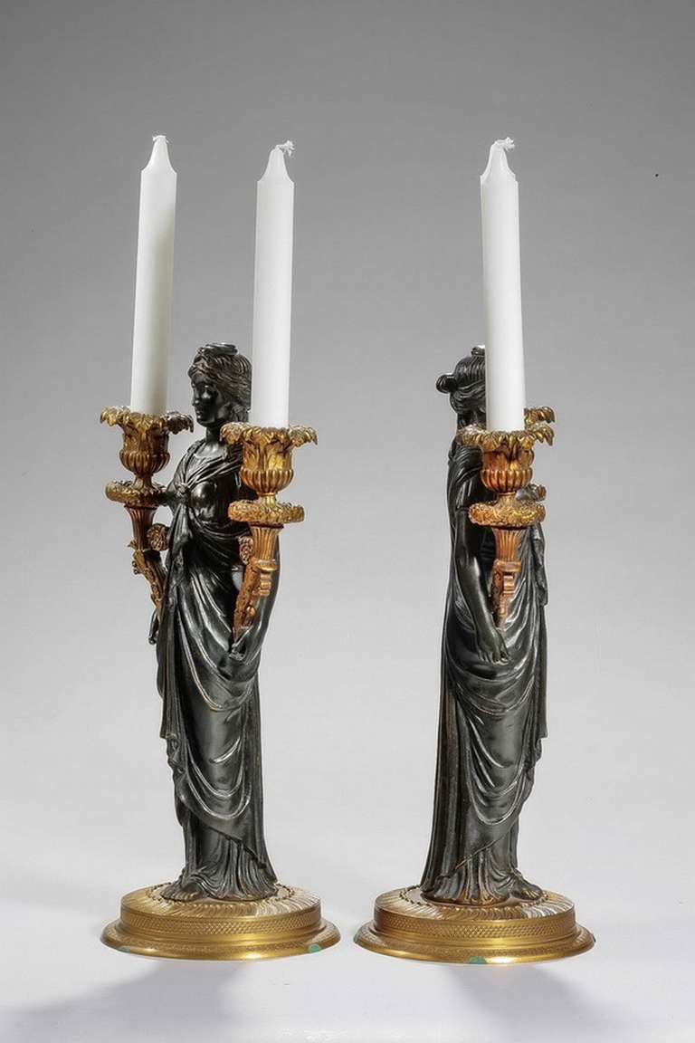 Pair of English 19th Century Bronze Candelabra Figures 5