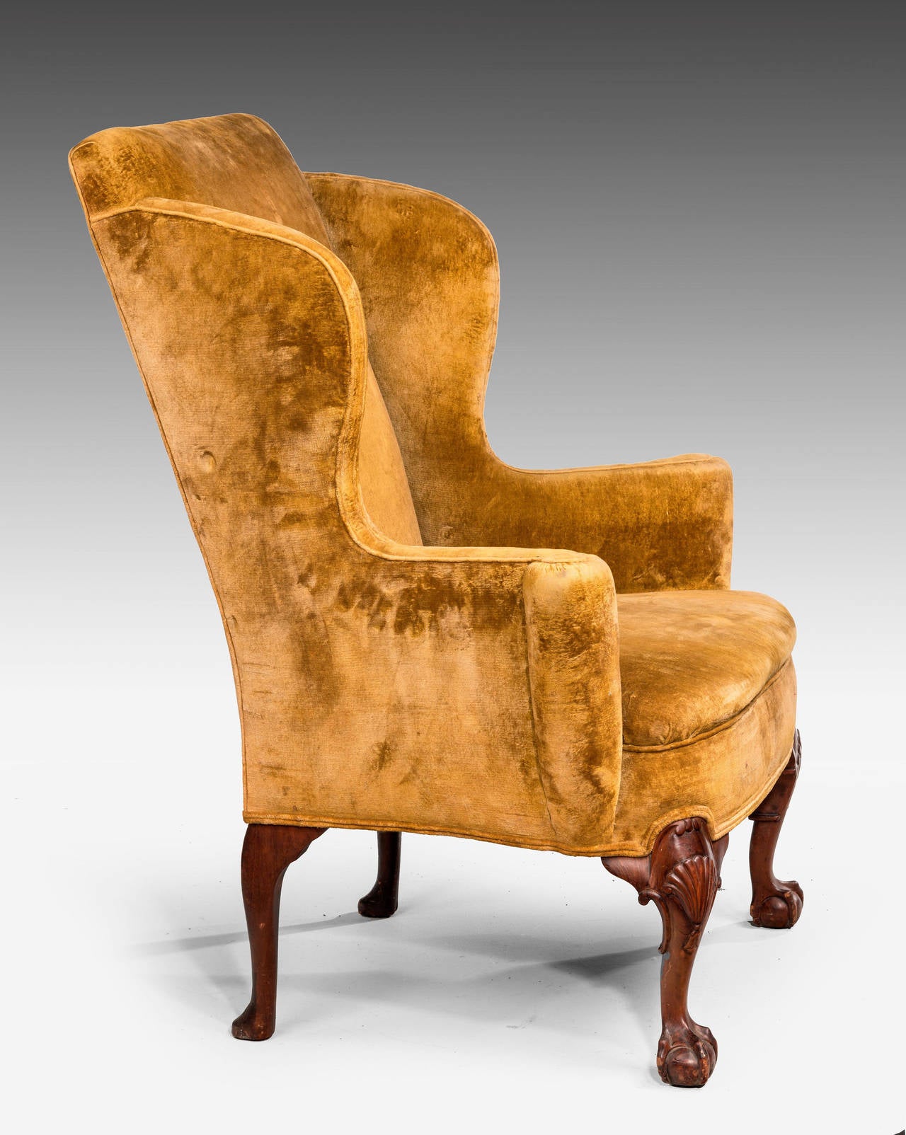 English Late 19th Century Walnut-Framed Wing Chair