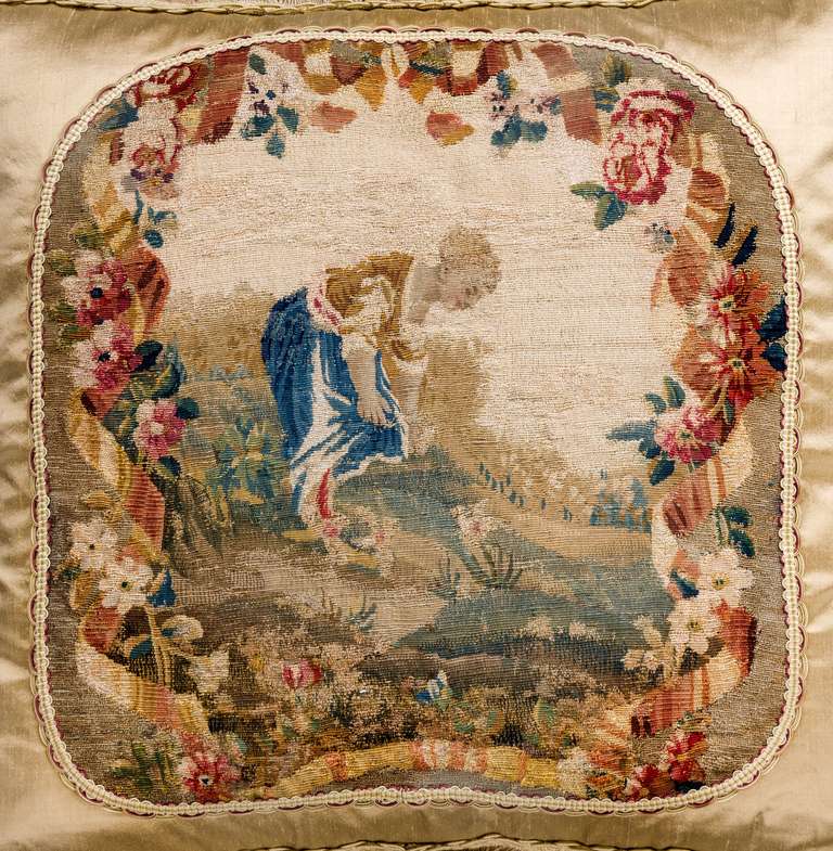 French Cushion: Mid 18th Century, Silk and Wool. The Lady Gardener