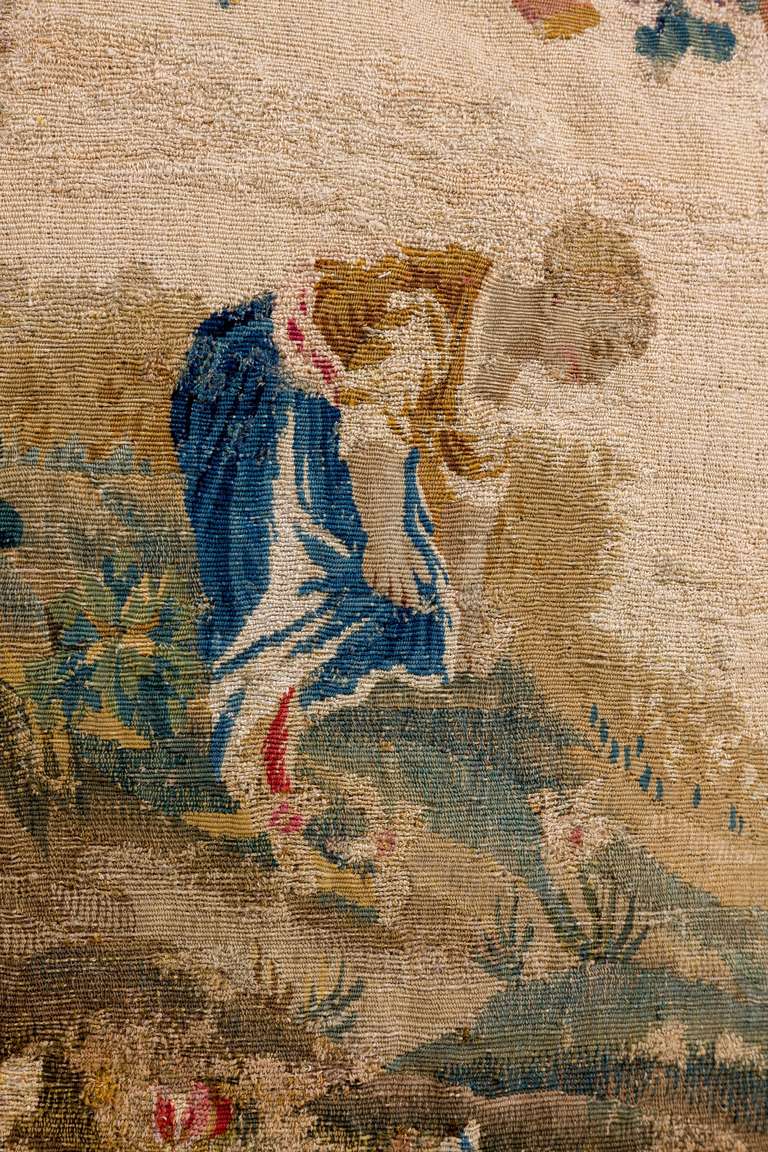 Cushion: Mid 18th Century, Silk and Wool. The Lady Gardener In Excellent Condition In Peterborough, Northamptonshire