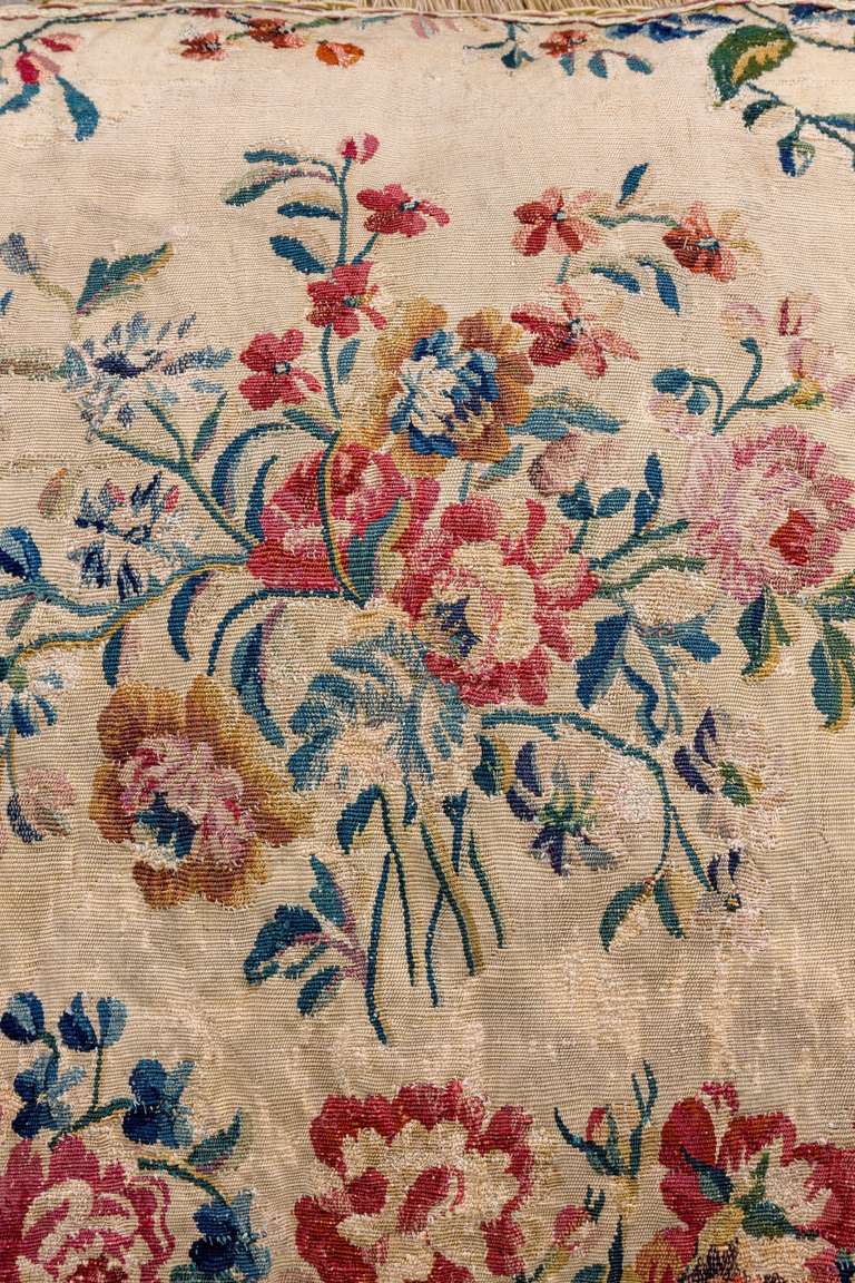 French Cushion: 18th Century, Wool. Vibrant Flowers.