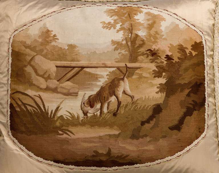 French Late 18th/ Early 19th Century Tapestry Cushion. A Hunting Scene For Sale