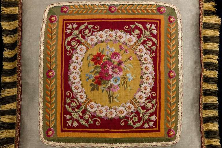 French Cushion: 18th Century, Wool And Silk. Flowers on a Gold Background