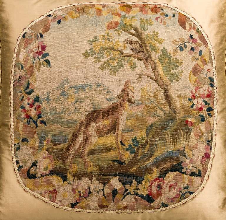 French Cushion: Mid-18th Century, Wool. A Hound Stalking a Bird