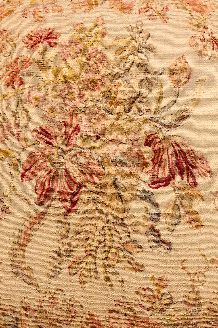 French Cushion: Early 19th Century, Wool. Flowers on Champagne Background