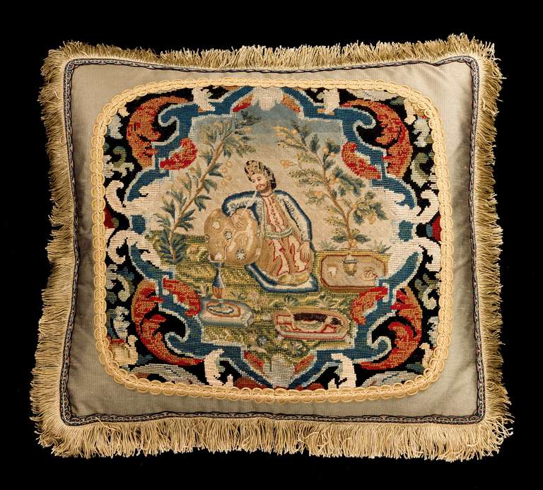Cushion: 18th Century, Wool. Featuring a Male Figure in Turkish Dress