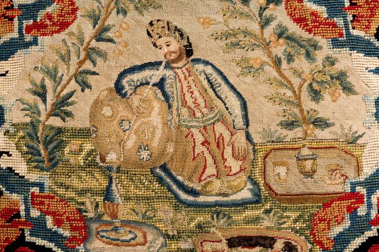 Cushion: 18th Century, Wool. Featuring a Male Figure in Turkish Dress In Good Condition In Peterborough, Northamptonshire