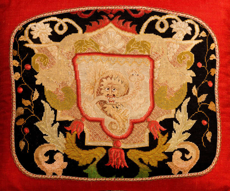 French Cushion: 18th Century, Wool with a Stylised Lion.