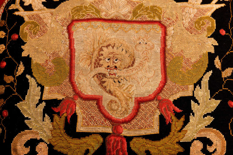 Cushion: 18th Century, Wool with a Stylised Lion. In Excellent Condition In Peterborough, Northamptonshire