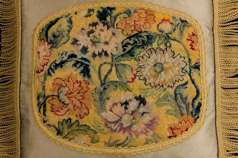 Mid-late 18th century, English, wool. Exotic flowers with very soft gold and yellow background.

RR.