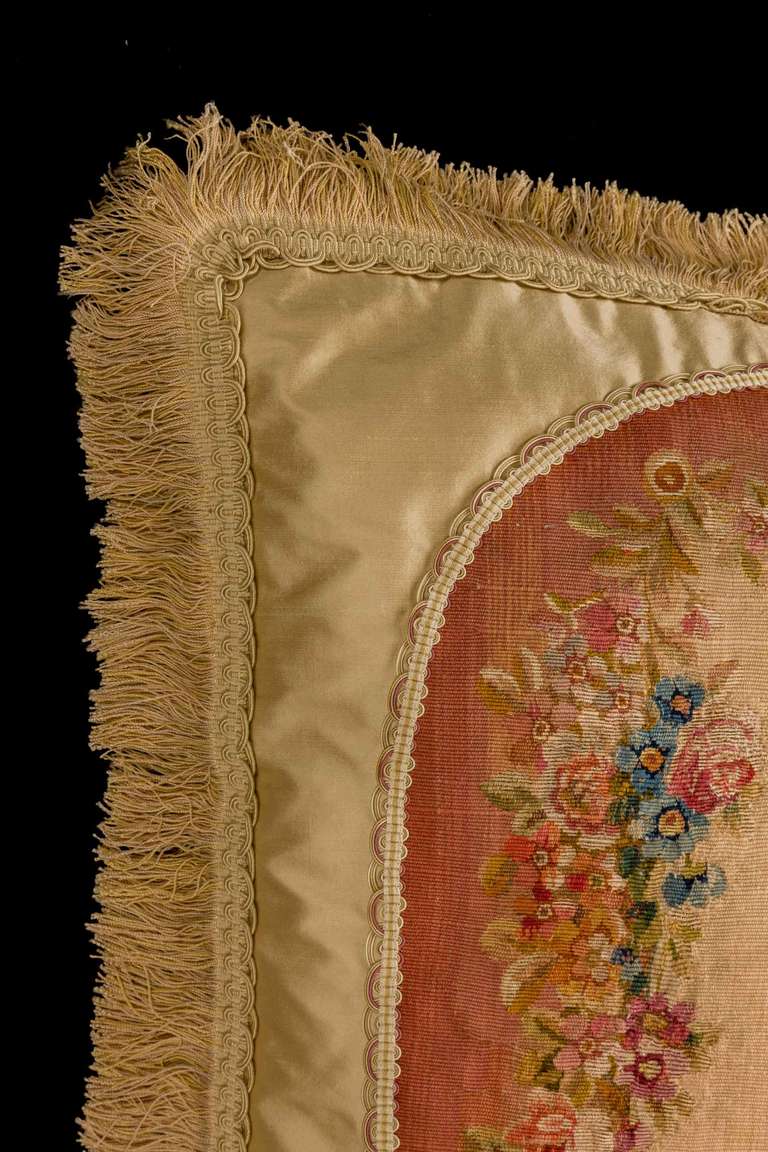 French Cushion: 18th Century, Wool. A Child Gardening.