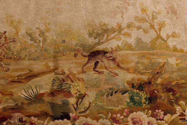 French Cushion: 18th Century, Wool. A Hunting Scene from Aesop's Fables