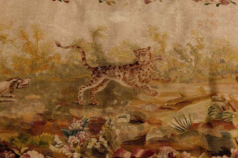 Cushion: 18th Century, Wool. A Hunting Scene from Aesop's Fables In Excellent Condition In Peterborough, Northamptonshire