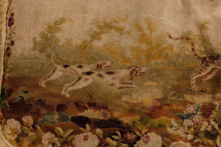 Cushion: 18th Century, Wool. A Hunting Scene from Aesop's Fables 1