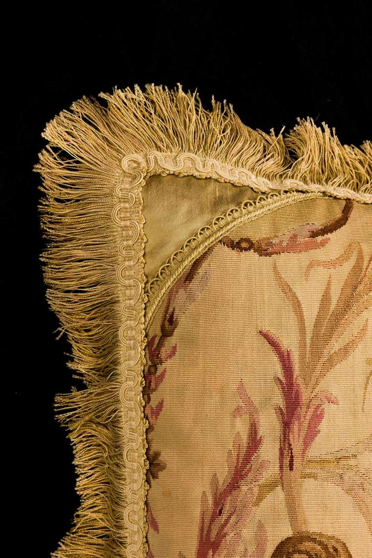 French Cushion: Late 18th Century, Wool. Flowers in a Old Gold Framework