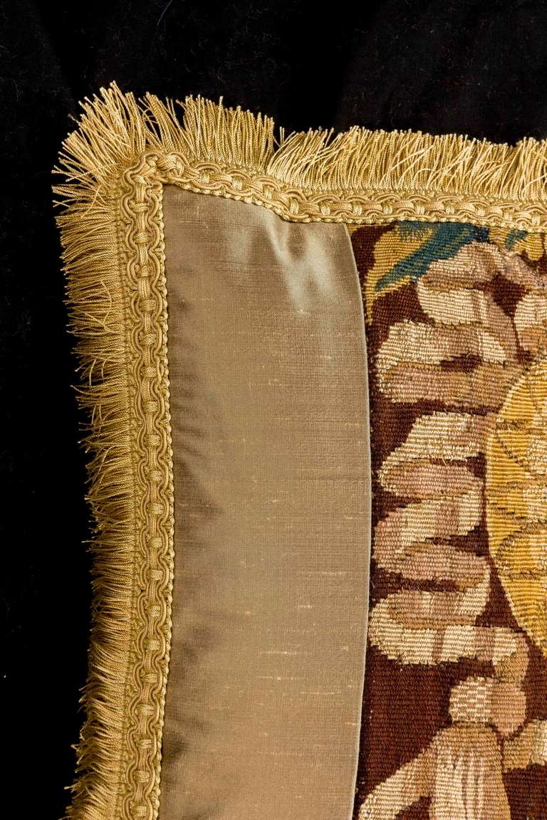 French Cushion: Early 18th Century, Flemish Tapestry with a Silk Border