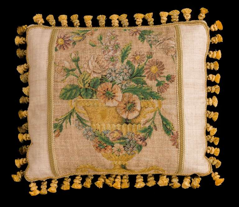 French Cushions: Early 19th Century Pair. Silk with Wool highlights