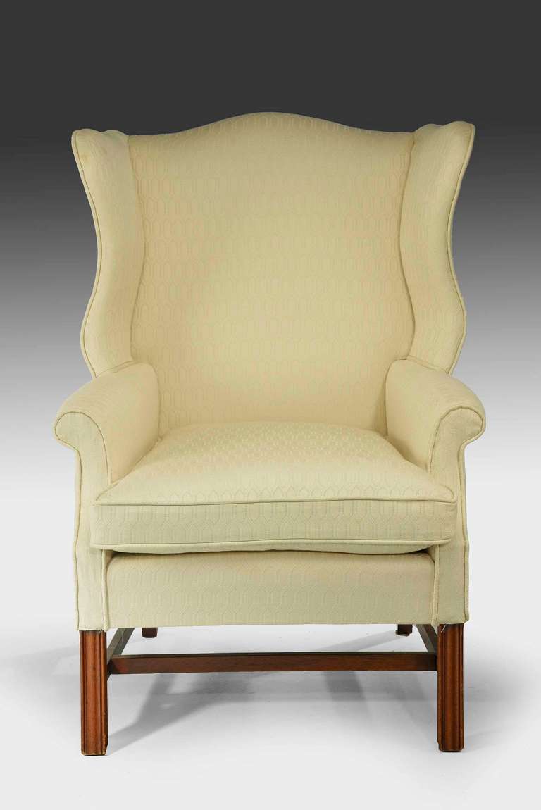 British Chippendale Style Mahogany Framed Wing Chair