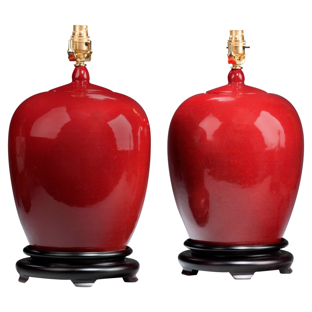 Pair of 'Sang De Boeuf' Ginger Jar Lamps