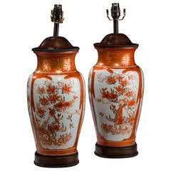 Pair of late 19th century Japanese Satsuma Vase Lamps 11