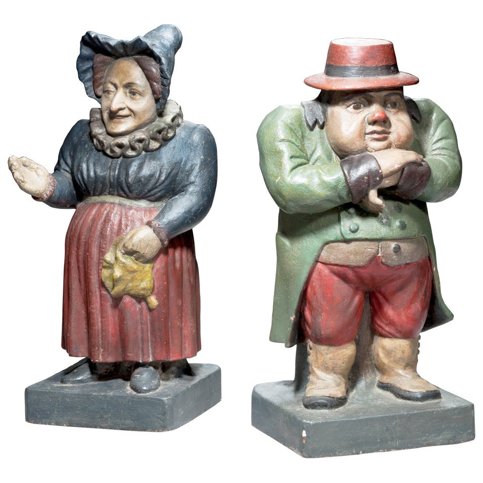 Pair of Mid-19th Century Polychrome Figures For Sale