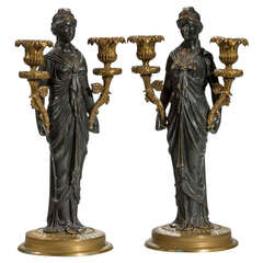 Pair of English 19th Century Bronze Candelabra Figures