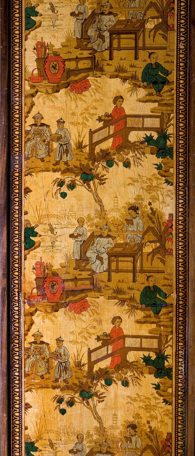 19th Century Four Printed and Painted Screen Panels