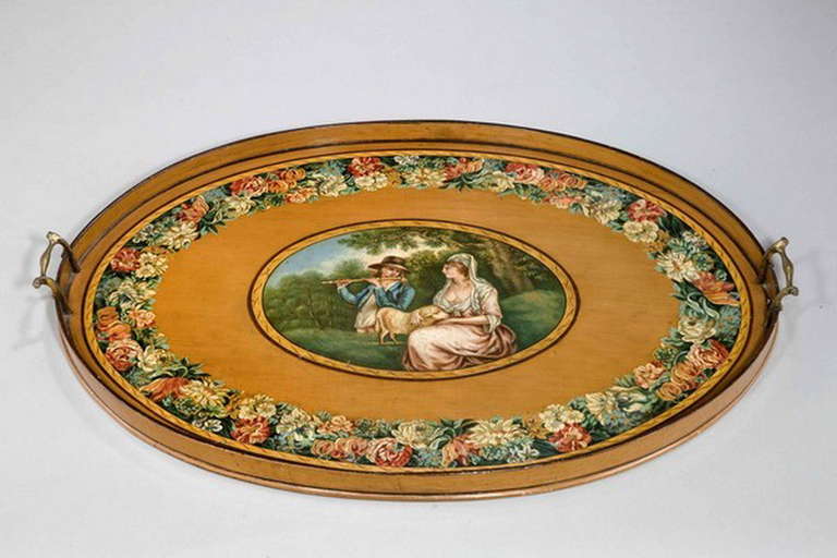 British George III Period Decorated Pine Tray